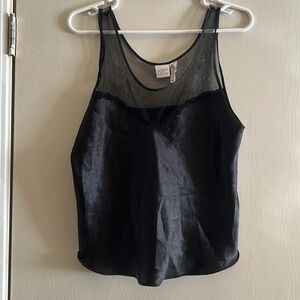 Vintage Gilligan & O’Malley Faux Satin Mesh Rose Trim Black Tank Top Sz L